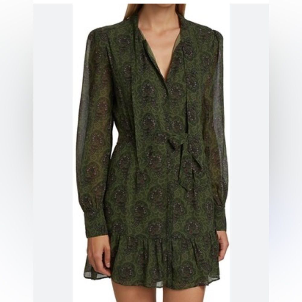 Paige Vittoria Mini Multi Green Dress Long Sleeve Army Size XL - Picture 6 of 17